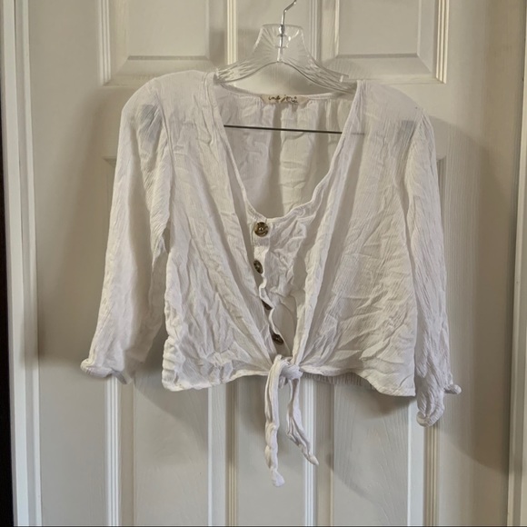 Indulge White Scoop Neck Tie Knot Front Crop Top M - Picture 1 of 8